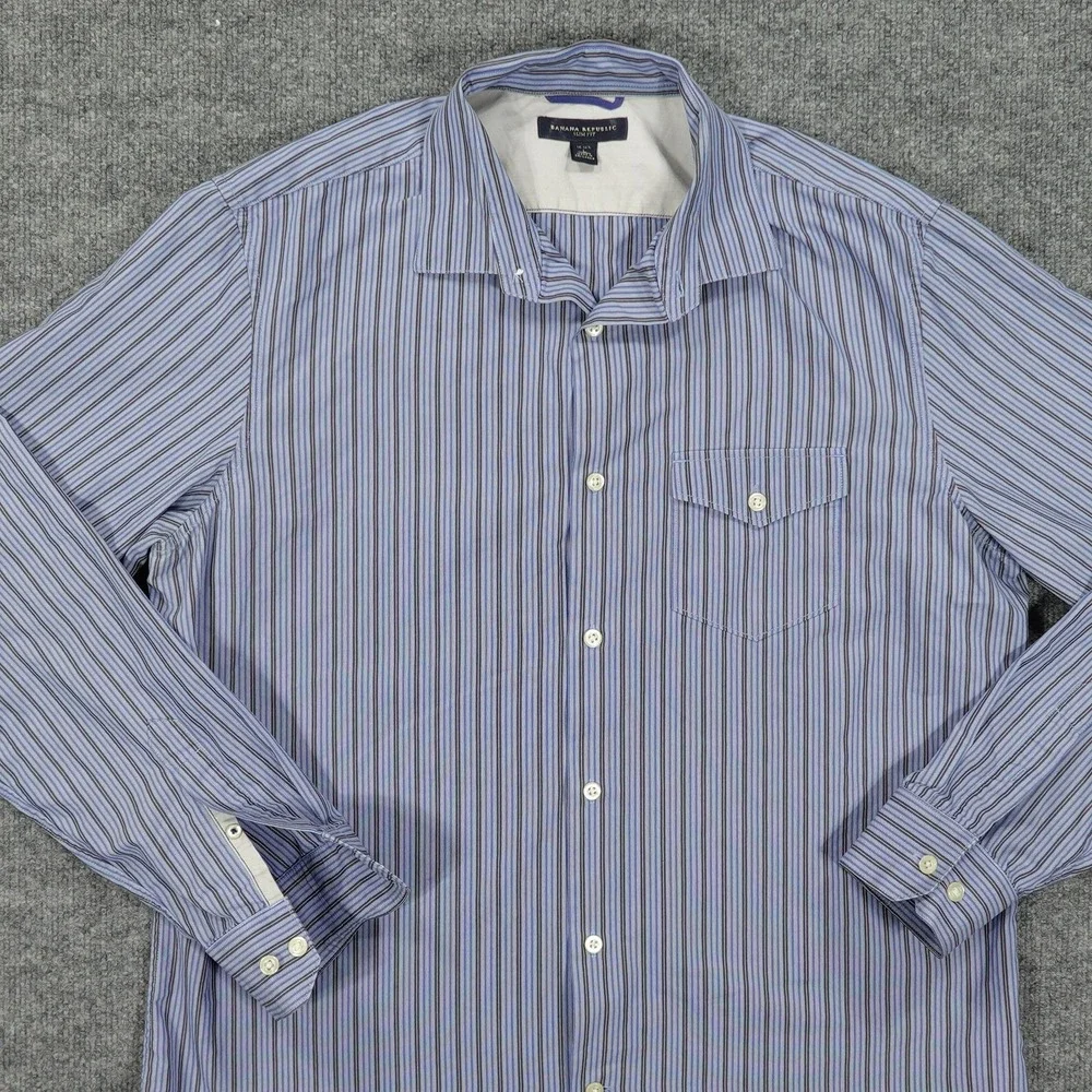 Banana Republic Shirt Mens Large Blue Striped Slim Fit Long Sleeve Button Up